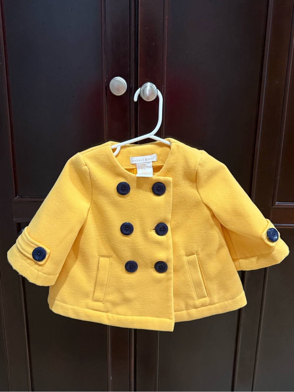 Maggie & Zoe Girls' Sunny Yellow Double-Breasted Pea Coat with Navy Buttons